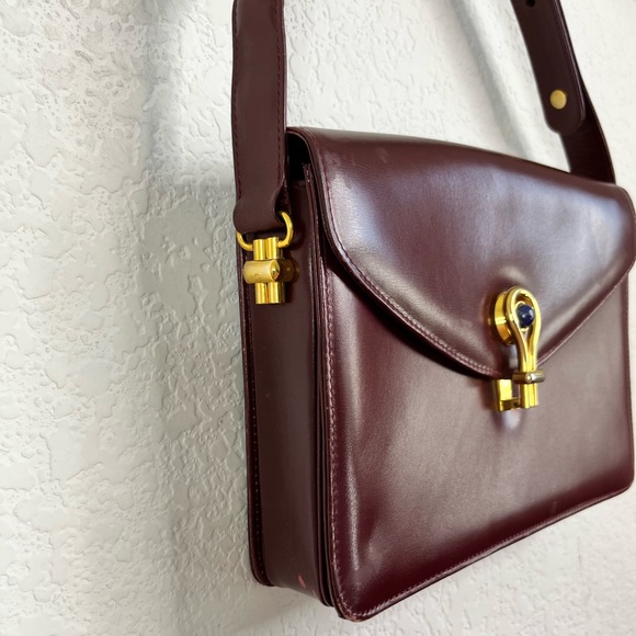 GUCCI VTG 70's Tigers Eye Locket Flap Handbag Tote - Picture 2 of 12